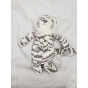 Jellycat Sacha Snow Tiger Large 12"  White Grey Stripes Plush Stuffed Animal